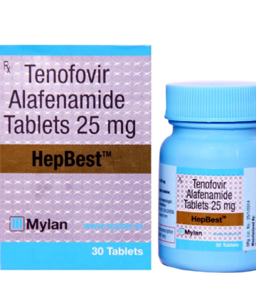 Box of HepBest Tablet, an antiviral medication used for the treatment of chronic hepatitis B and HIV infections, designed to support liver health and reduce viral replication.